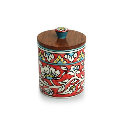 Image 2 of ExclusiveLane Mughal Barrel Multi Utility Storage Ceramic Jar with Wooden Lid 420 ml