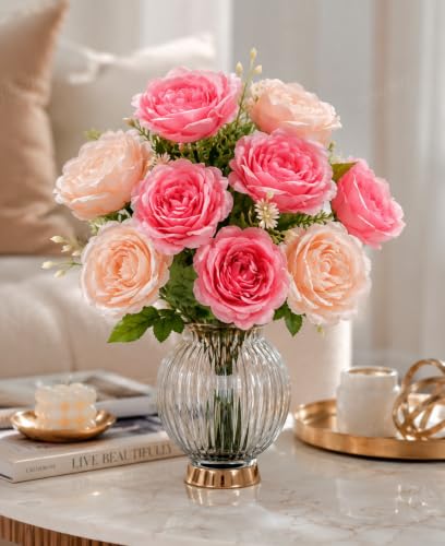 Image 2 of Divyakosh Artificial Flower for Vase (10 Peony Flower Heads), Artificial Flowers Bunch (Vase Not Included), Luxury Floral Centerpiece for Living Room Dining Table Office Decor