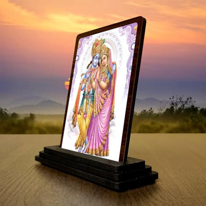 Image 3 of HD Printed Radha Krishna Wooden Idol 4x5 Inch Royal Darshan Spiritual Showpiece