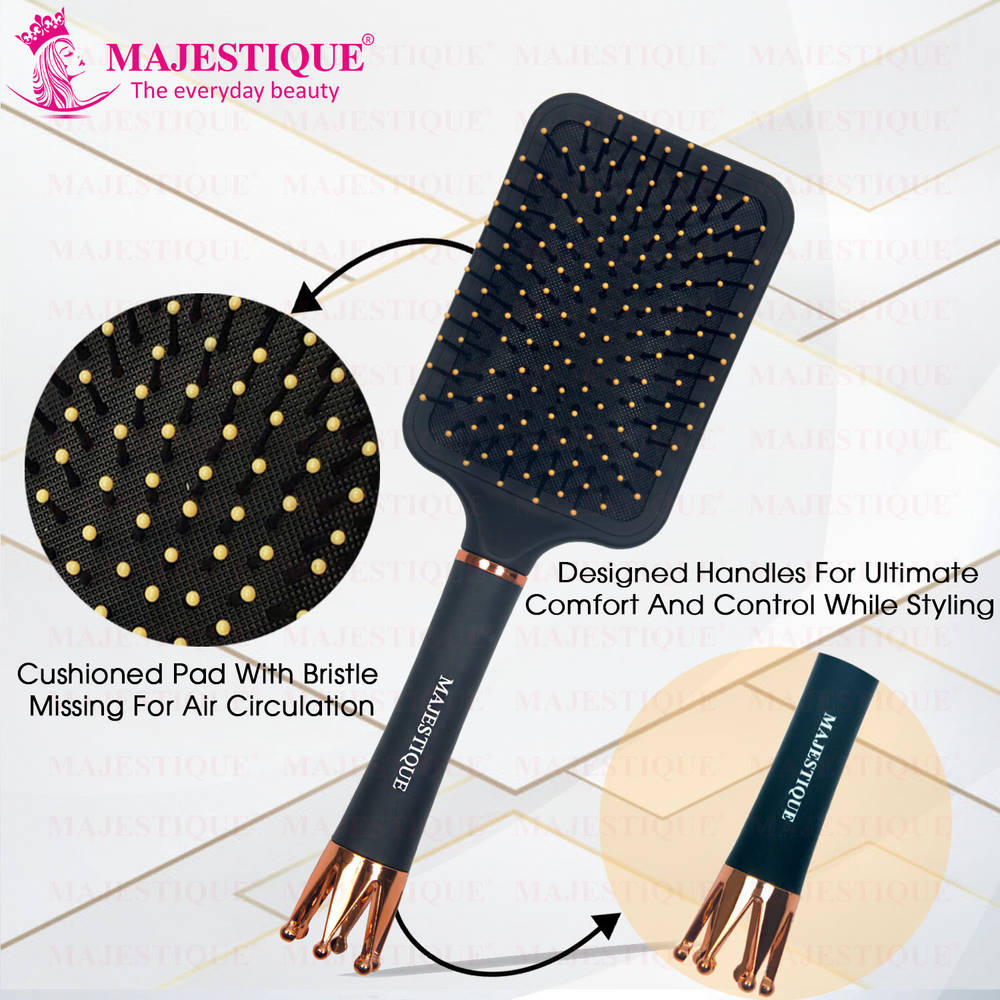 Image 4 of Majestique Crown Series Paddle Brush with A Large Cushion HR152, Smoothing Detangling