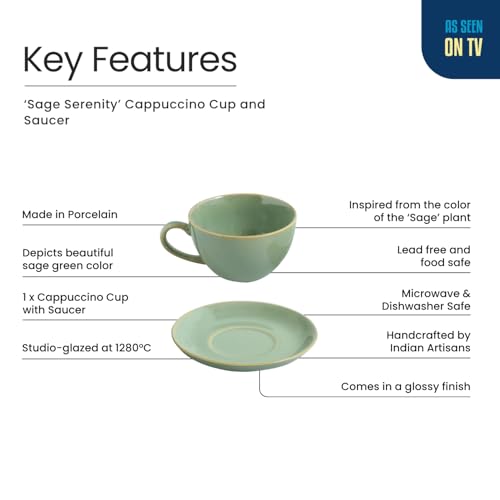 Image 4 of ExclusiveLane Sage Serenity Hand Glazed Porcelain Tea Cup with Saucer 280 ML