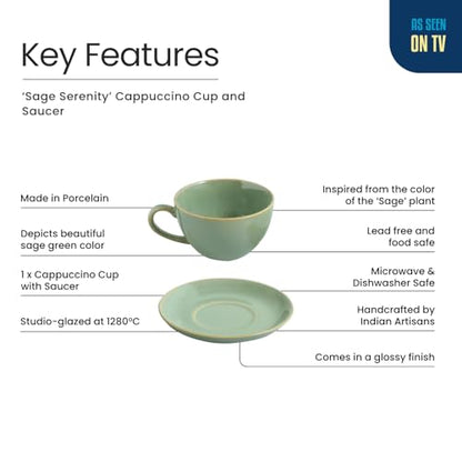 Image 4 of ExclusiveLane Sage Serenity Hand Glazed Porcelain Tea Cup with Saucer 280 ML