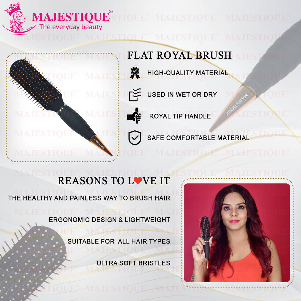 Image 6 of Majestique Detangling Flat Hair Brush HR155 Styling, Blow Drying, Shaping - Perfect for Travel