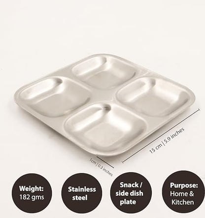 Image 5 of Spillbox Stainless Steel 4 Compartment Side Dish Plate 185gm