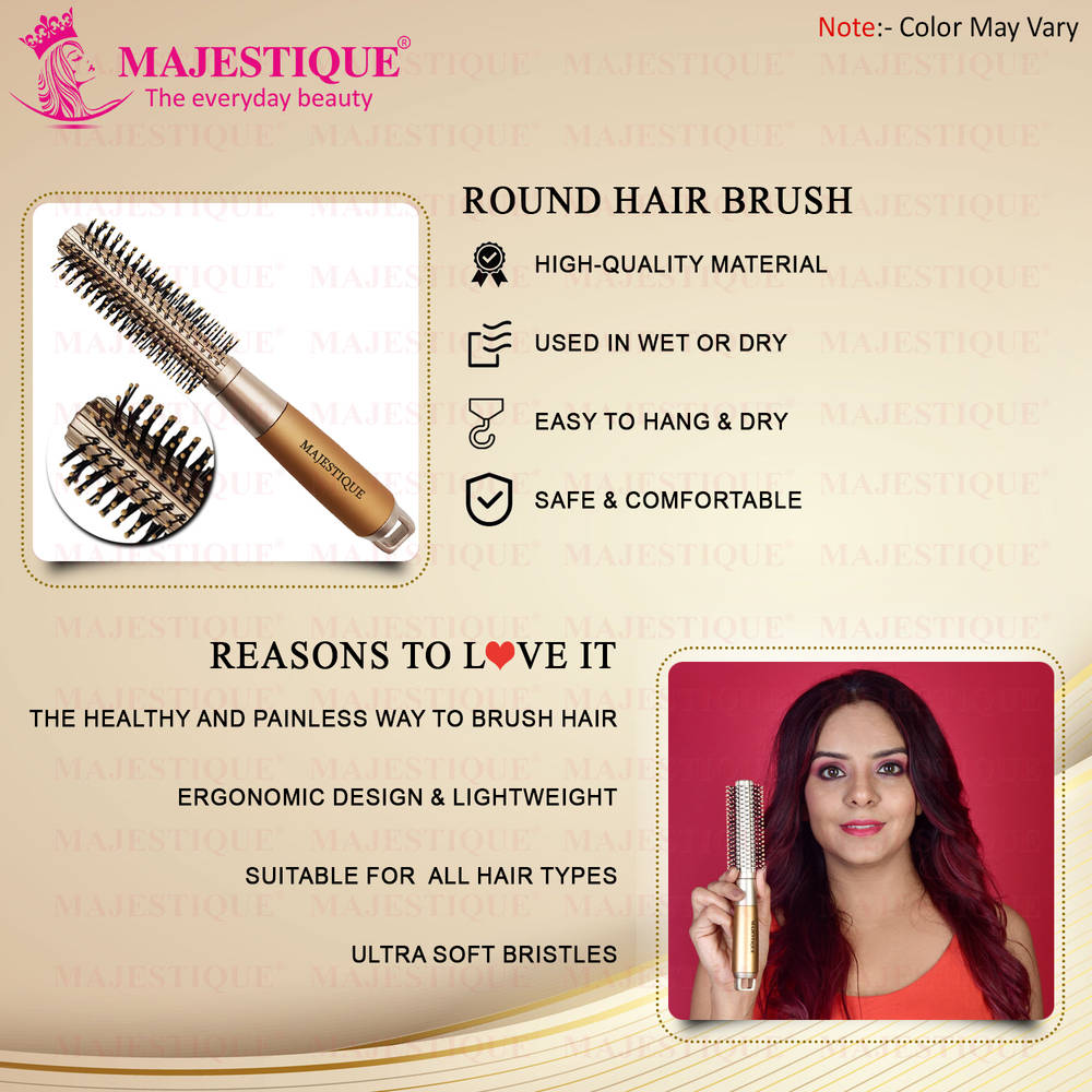 Image 6 of Majestique Golden Round Blow Drying Hair Brush with Refresh and Extended Nylon Bristles