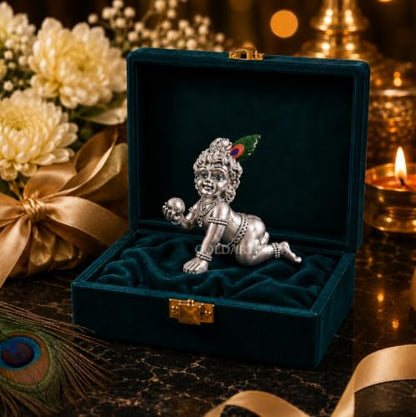 Image 4 of Gold Art India Ganesha Idol for Car Dashboard & Kamdhenu Idol for Vastu Decor (Silver Matte, Oval)