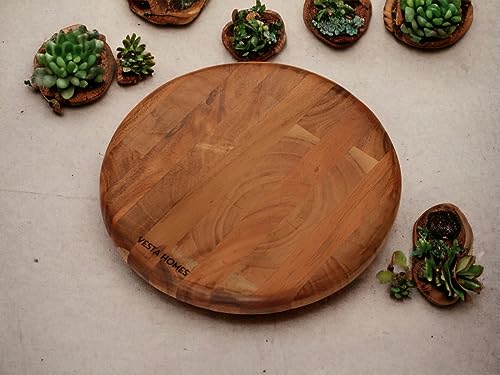 Image 5 of Vesta Homes Round Wooden 360 Degree Rotating Cake Stand, Pizza and Dessert Platter for Dining Table | 10.5 Inch Diameter, 3 Inch Height | Handcrafted in India
