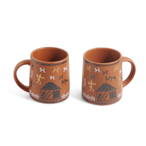 Image 4 of ExclusiveLane Warli Village Tales Ceramic Coffee Mugs Set of 2 (300 ml)
