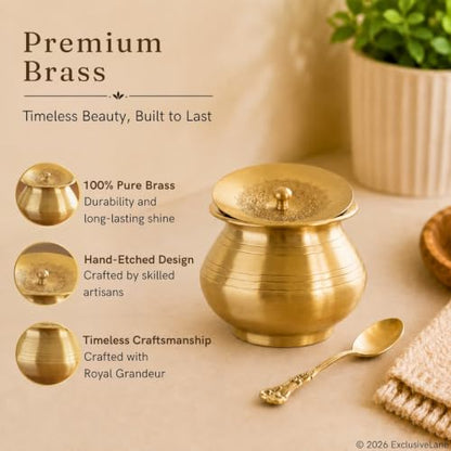 Image 3 of ExclusiveLane Gleeming Ghee Brass Pot with Spoon 380 ml