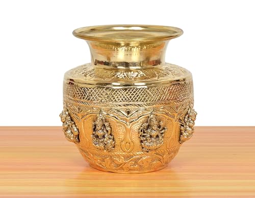 Image 4 of Dattatreya Brass Ashtalakshmi Kalash Laxmi Lota Decorative Karwa Chauth Diwali Pooja for Home Decor Temple Pooja Mandir Showpiece (Height: 5 Inch)