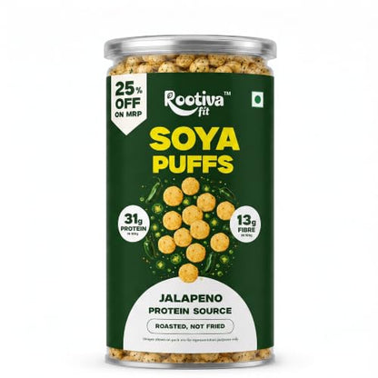Image 4 of ROOTIVAFIT Soya Puffs Jalapeno Flavour, Roasted Not Fried, Protein Source with 31g Protein and 13g Fibre, 90g Each, Pack of 4