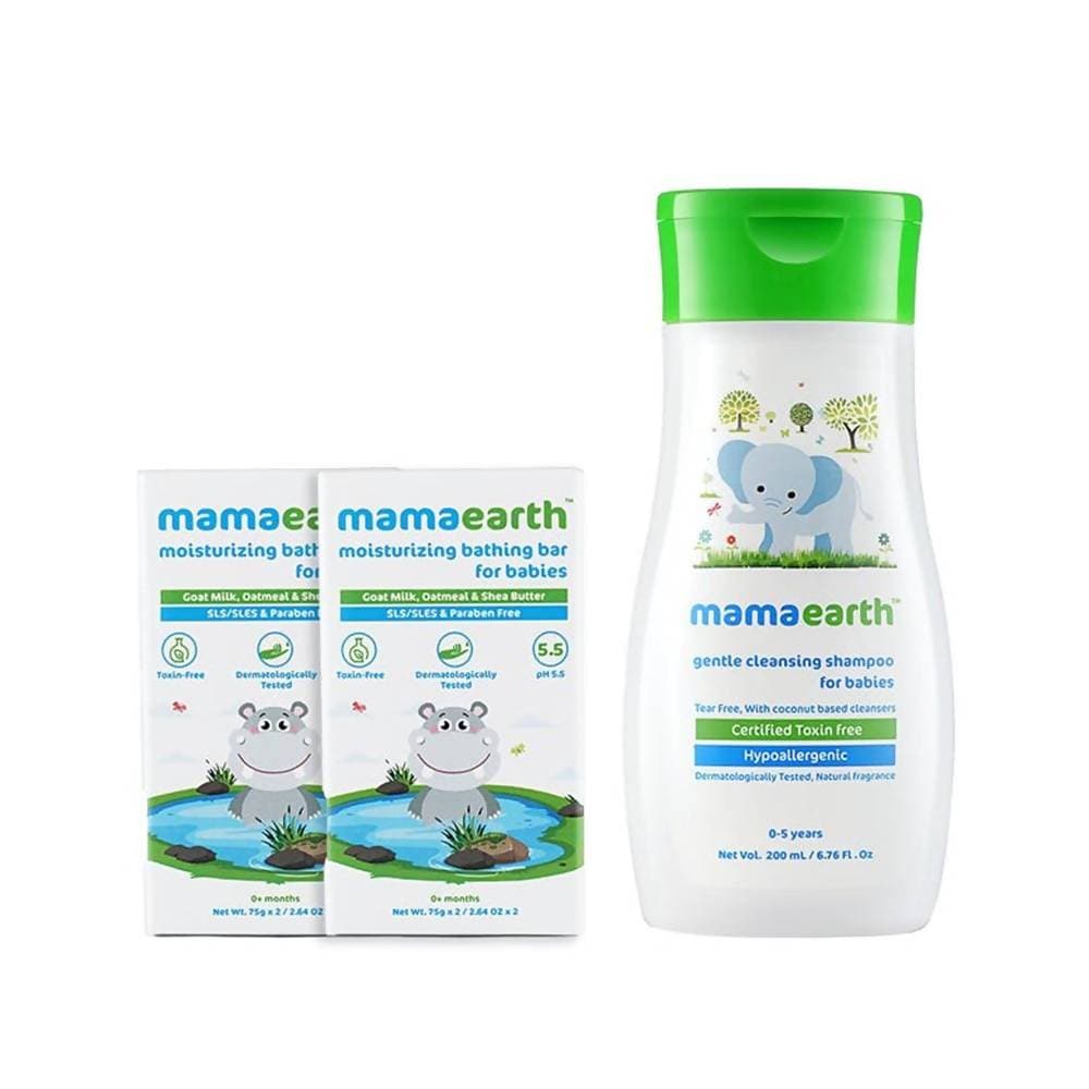 Image 1 of Mamaearth Moisturizing Bathing Bar (Pack of 2) + Gentle Cleansing Shampoo