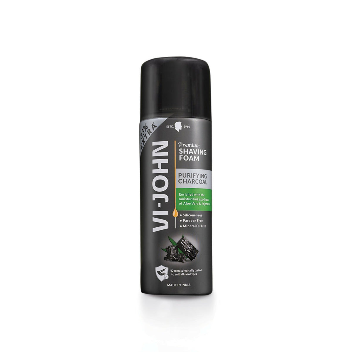 Image 1 of VI-JOHN Dermatologically Tested Premium Purifying Charcoal Shaving Foam Enriched with Aloevera & Jojoba Oil Free From Silicone, Paraben & Mineral Oil