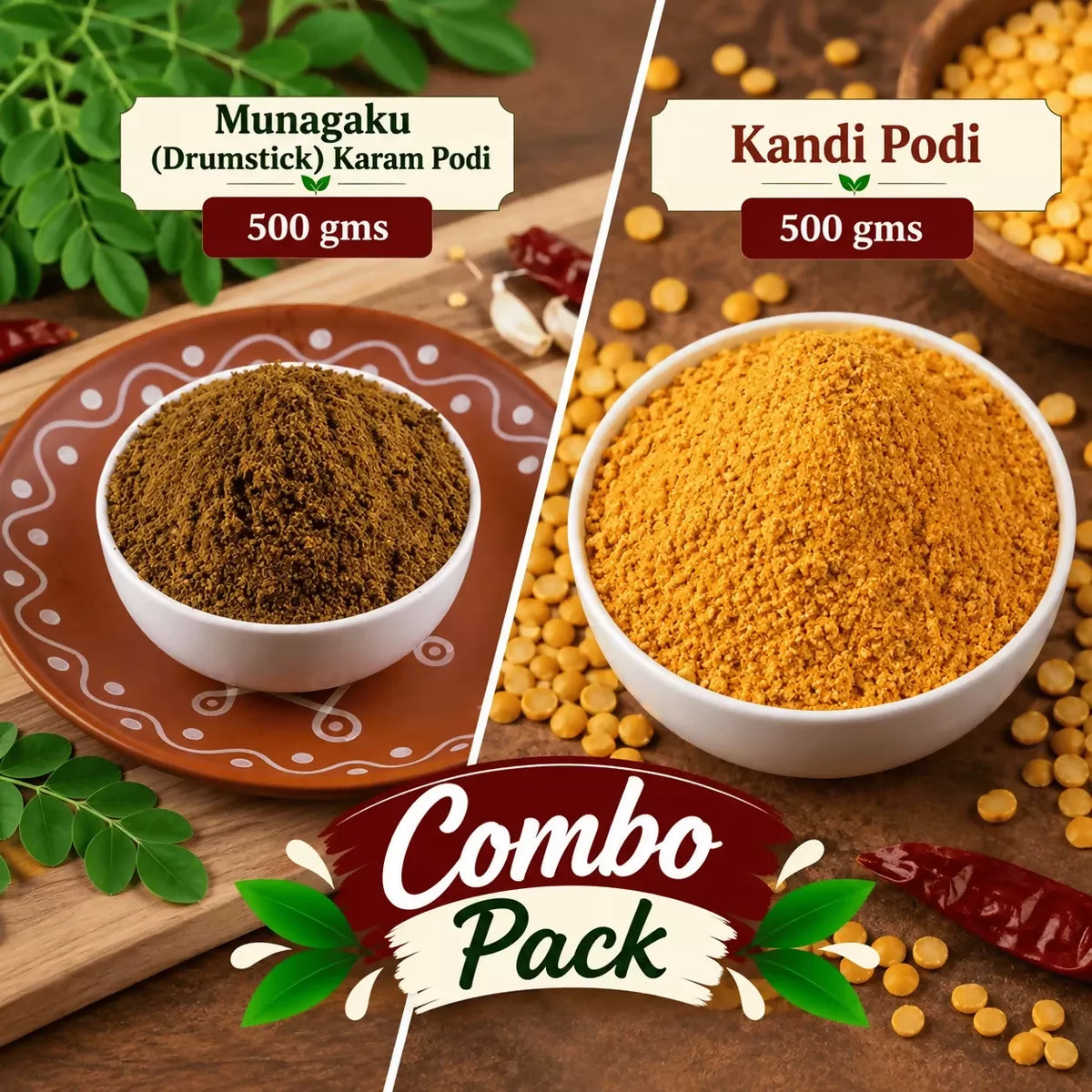 Image 2 of Tenali Ruchulu Podi Combo: Kandi Podi + Munagaku Karam Podi
