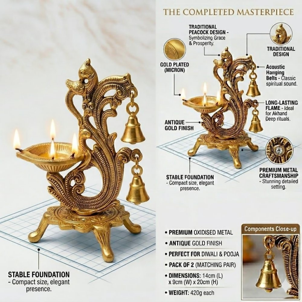 Image 4 of Saudeep India Oxidized Metal Diya for Puja