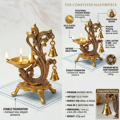 Image 4 of Saudeep India Oxidized Metal Diya for Puja
