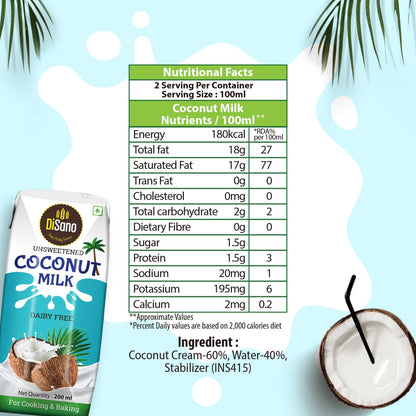 Image 5 of Disano coconut Milk, Vegan, No Added Sugar, 18% Fat, 200ml