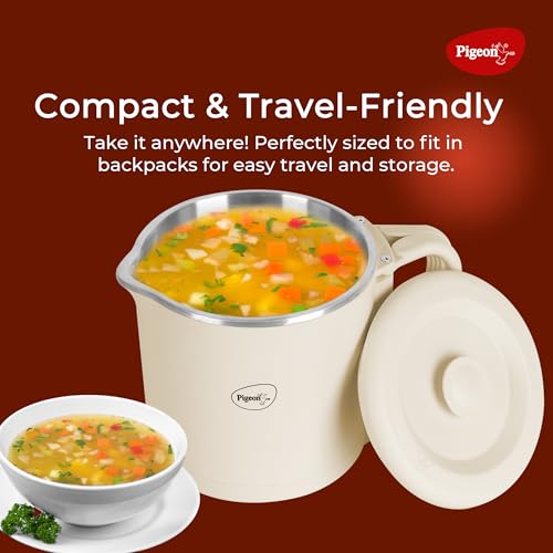 Image 4 of Pigeon Stainless Steel By Stovekraft Trip Multi-Cook Kettle,600 Watts,0.8 Litre, Used For Boiling Water, Making Tea And Coffee, Instant Noodles, Soup Etc (Cream)