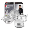 Image 1 of Default Title for the product BERGNER Tripro 7 Pcs Triply Cookware Set - 24cm (3L) Kadai with Lid, 22cm (1.5L) Frypan, 16cm (2L) Tope with Lid, 20cm (3.4L) Casserole with Lid