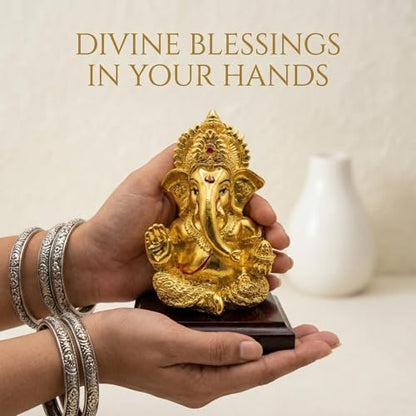 Image 3 of Dev Aastha 24K Gold Plated Ganesha Idol - 4 Inch