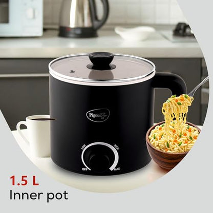 Image 4 of Pigeon By Stovekraft Swift Multi-Cook Kettle 1.5L, Egg Rack - Black | Double Layered | Food Grade Stainless Steel Inner Wall | Glass Lid | Auto Shut-Off, 600 Watts