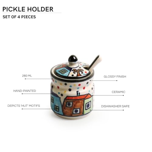Image 6 of ExclusiveLane The Hut Ceramic Pickle Jars with Spoon Set of 4 280 ml Multicolor