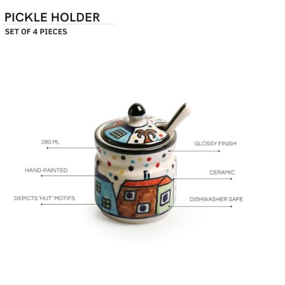 Image 6 of ExclusiveLane The Hut Ceramic Pickle Jars with Spoon Set of 4 280 ml Multicolor