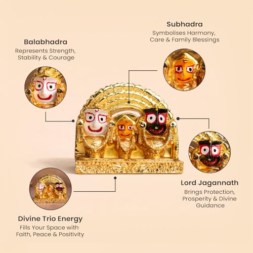 Image 3 of Astrotalk Shri Jagannath Idol (4x3.5 Inch) | Gold Plated Trio Murti | for Protection & Positivity | Car Dashboard God Idol | Home Decor for Living Room & Office | Gift for Man & Woman
