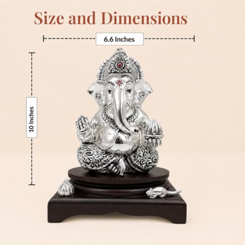 Image 2 of Dev Aastha Silver-Plated Lord Ganesha Idol with Modak & Mushak - Large