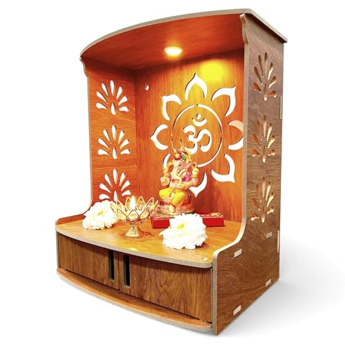 Image 3 of LIGHT WOODEN for the product Devson Wooden Pooja Mandir with LED Light and Storage Shelves