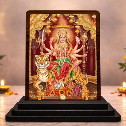 Image 1 of Default Title for the product Classic Devotional Durga MATA Wooden Table Idol 4x5 Inch HD Printed Decorative Piece