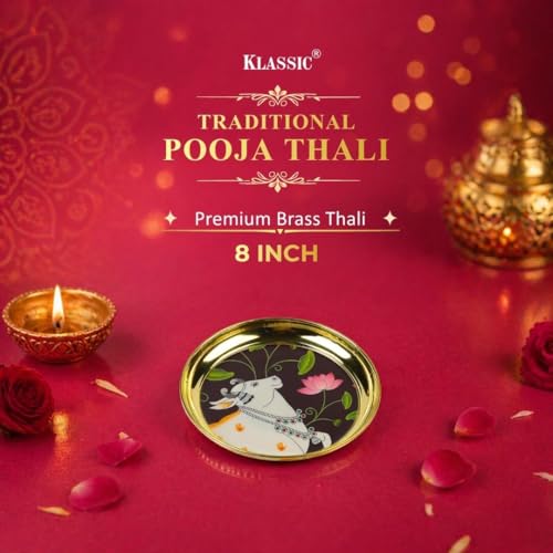 Image 3 of Klassic 8 Inch Brass Pooja Thali, (Pack Of 1, Golden)