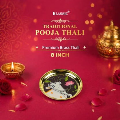 Image 3 of Klassic 8 Inch Brass Pooja Thali, (Pack Of 1, Golden)
