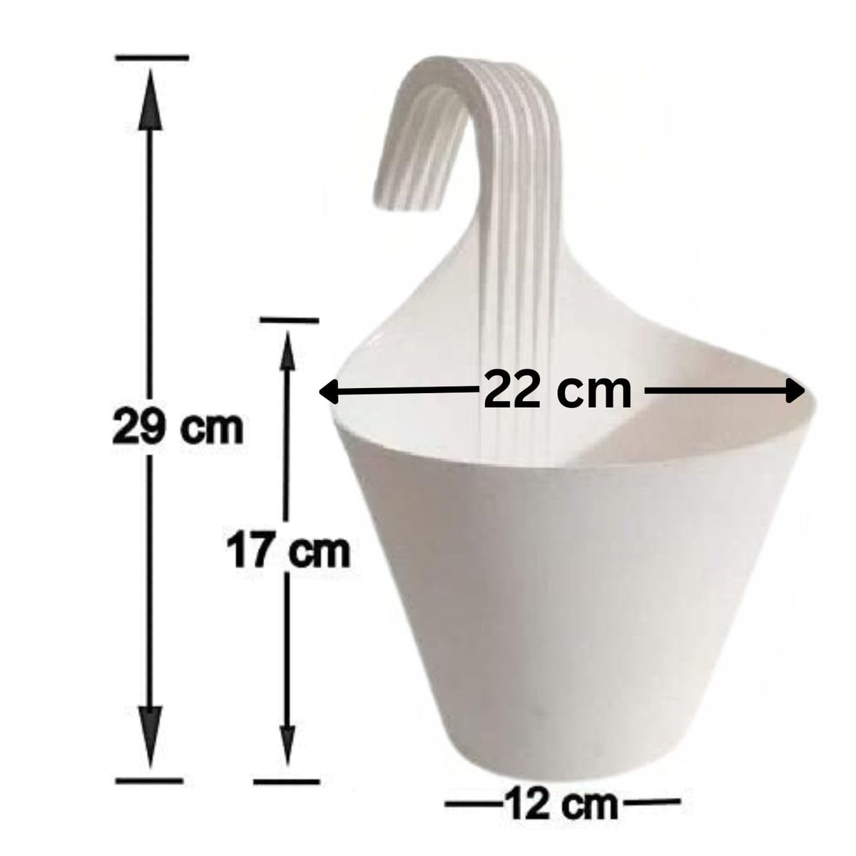 Image 4 of Go Hooked Plastic Hanging Planter for Plants, Vertical Gardens, Modern Living, Greenery, Compact Living Spaces, Railing Flower Pots, Pot Diameter (22 cm), Pot Height (17 cm) (Set of 5) (White)