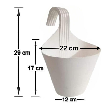 Image 4 of Go Hooked Plastic Hanging Planter for Plants, Vertical Gardens, Modern Living, Greenery, Compact Living Spaces, Railing Flower Pots, Pot Diameter (22 cm), Pot Height (17 cm) (Set of 5) (White)