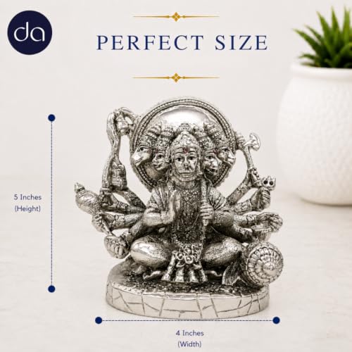 Image 2 of Dev Aastha 999 Silver Plated Panchmukhi Hanuman Idol for car & Home Decor - 5 Inch