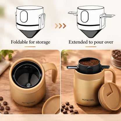Image 5 of HASTHIP Filter Coffee Maker Food Grade Stainless Steel & Plastic Coffee Dripper Double Mesh Pour Over Coffee Filter 100% Paperless Maker Foldable to Fit Most Cup Keep Coffee Flavour