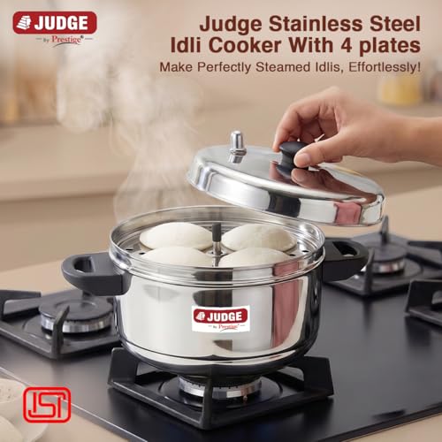 Image 2 of Judge by Prestige Stainless Steel Idli Cooker with 4 Plates, 1 Liters, 25 x 25 x 21 Centimeters, Silver|Induction and Gas Stove Compatible
