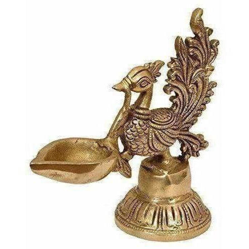 Image 1 of Bird Design Brass Diya Deepak Oil Lamp in Glossy Black Antique Finished Puja Item
