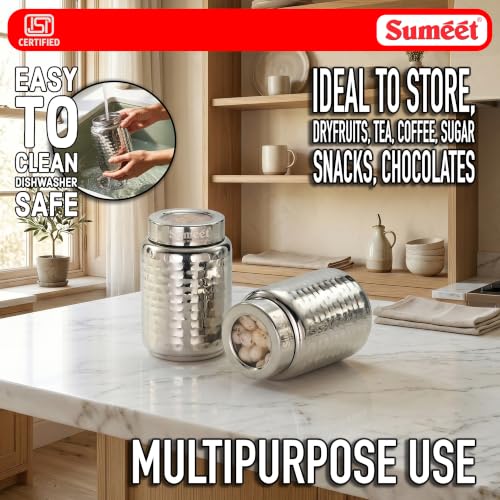 Image 14 of Sumeet Stainless Steel Hammered Canister Container for Kitchen Storage
