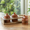 Image 1 of Default Title for the product ExclusiveLane Warli Village Tales Handcrafted Ceramic Pickle Jar Set of 3 with Wooden Tray 250 ML