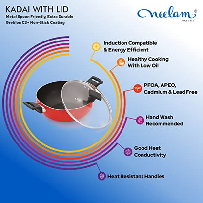 Image 3 of neelam Non-Stick Kadai with Glass Lid 26 cm 3.7 Liters