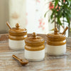 Image 1 of Default Title for the product ExclusiveLane 'Barni Tales' Ceramic Pickle Jars for Dining Table With Spoon (Set Of 3, Non-Airtight, 270 ml, Hand-Glazed) | Pickle Jar With Spoon Achar Jar Set Achar Container Set for Dining Table|