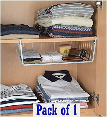 Image 2 of Go Hooked 16 Inch Under Shelf Storage Basket | Heavy Duty Metal Under Cabinet Organizer for Kitchen, Pantry, Cupboard, Wardrobe, Closet & Bathroom | Hanging Wire Basket (Silver, Pack of 1)