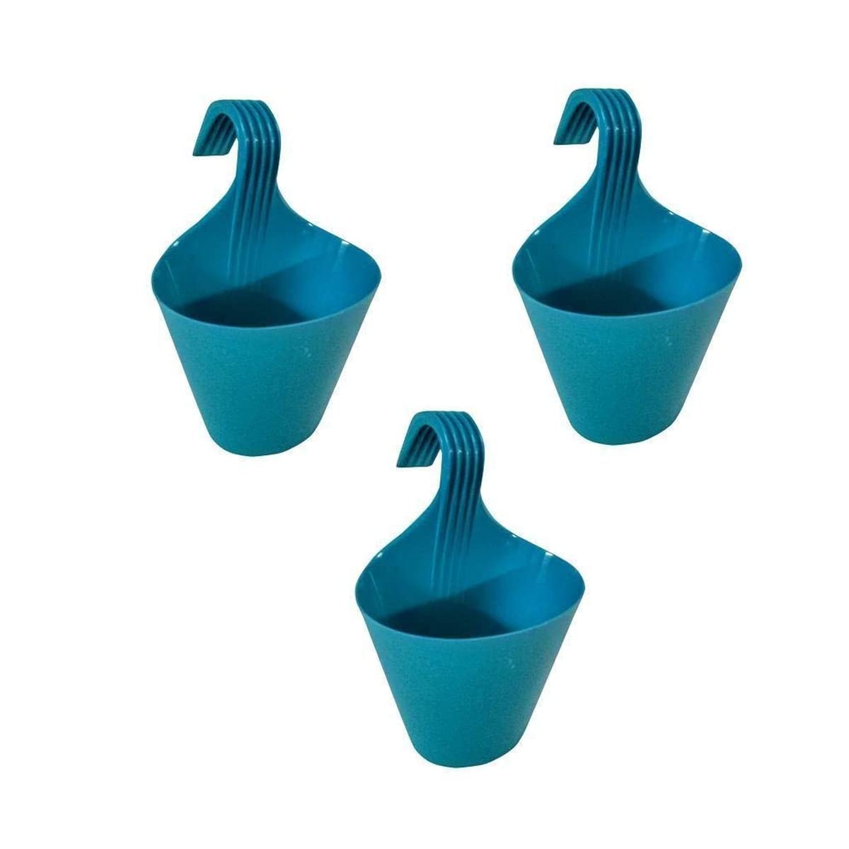 Image 2 of Go Hooked Plastic Hanging Planter for Plants, Railing Flower Pots, Pot Diameter (22 cm), Pot Height (17 cm) (Set of 3)(Blue)