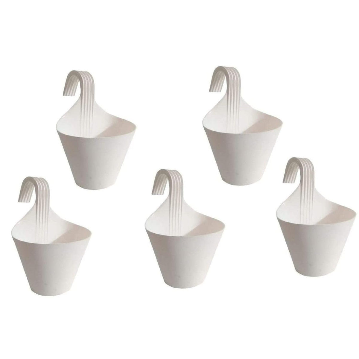 Image 2 of Go Hooked Plastic Hanging Planter for Plants, Vertical Gardens, Modern Living, Greenery, Compact Living Spaces, Railing Flower Pots, Pot Diameter (22 cm), Pot Height (17 cm) (Set of 5) (White)