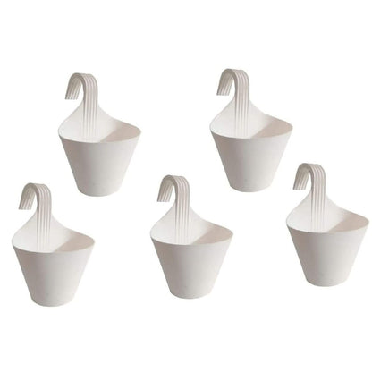 Image 2 of Go Hooked Plastic Hanging Planter for Plants, Vertical Gardens, Modern Living, Greenery, Compact Living Spaces, Railing Flower Pots, Pot Diameter (22 cm), Pot Height (17 cm) (Set of 5) (White)