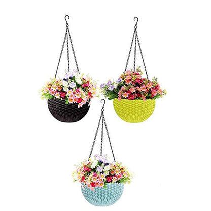 Image 1 of Default Title for the product Go Hooked Plastic Round Hanging Planter, Set of 3, Multicolor, 7.1 Inch Diameter, 4.8 Inch Height, 33cm Chain, Indoor/Outdoor