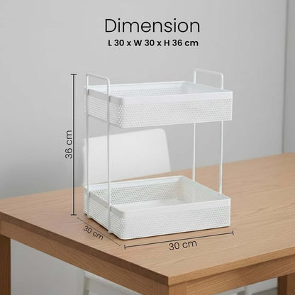 Image 6 of Go Hooked Metal Standing Rack 2-Tier Countertop Organizer | Spices Organizer | Bathroom Essentials | Vanity Storage | Decorative Use | Cosmetic Makeup Storage (White)