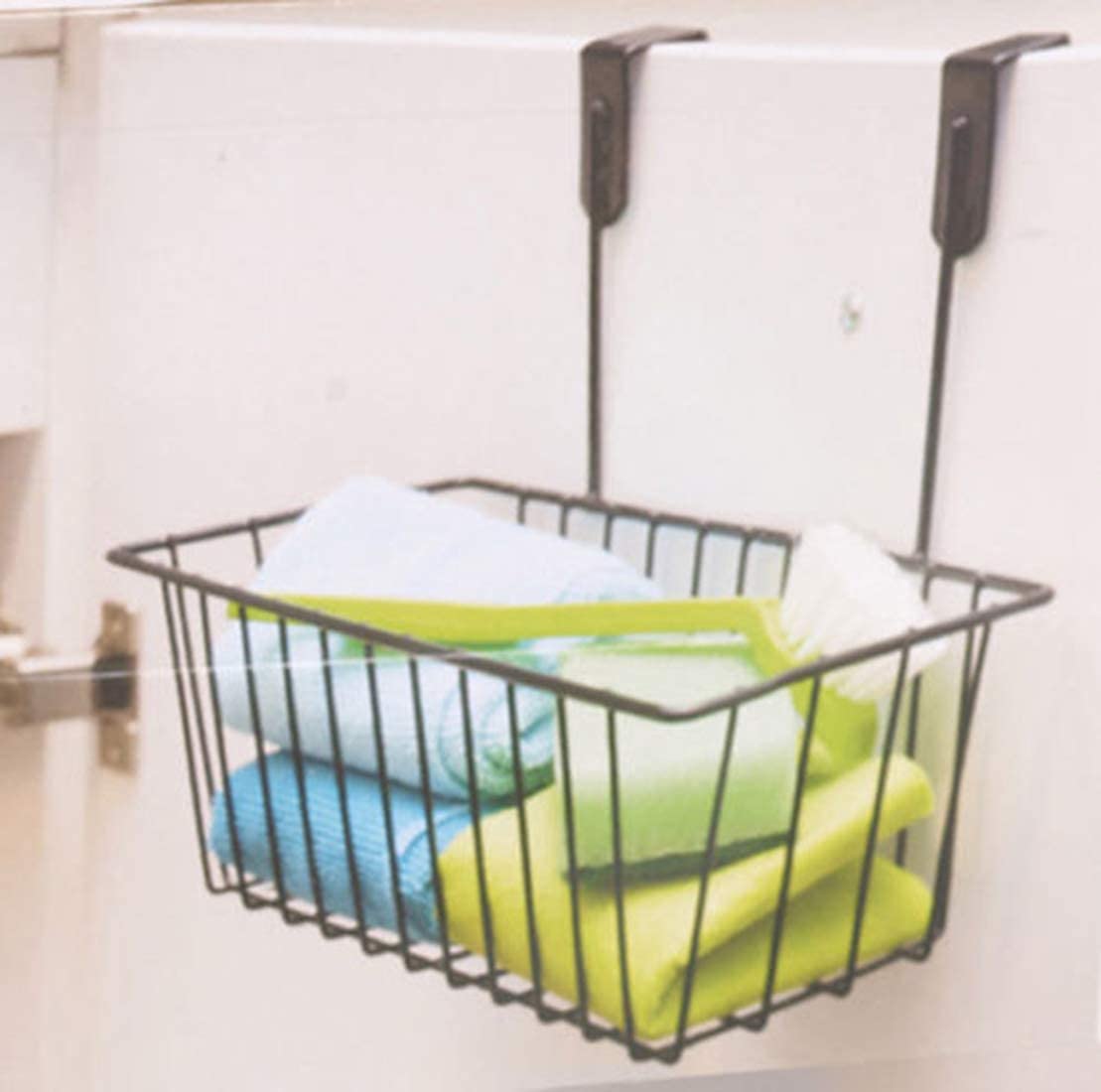 Image 6 of Go Hooked BIANCO Over Cabinet Door Organizer Metal Hanging Storage Basket 28cm | Under Shelf Cabinet Organizer for Kitchen, Pantry, Bathroom & Sink Cabinet, Heavy Duty Space Saving Wire Rack (Black, Pack of 1)